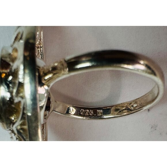 Sterling Silver 925 Cubic Zirconia Filigree Statement Finger Ring, Size 7, Estat - Picture 8 of 9
